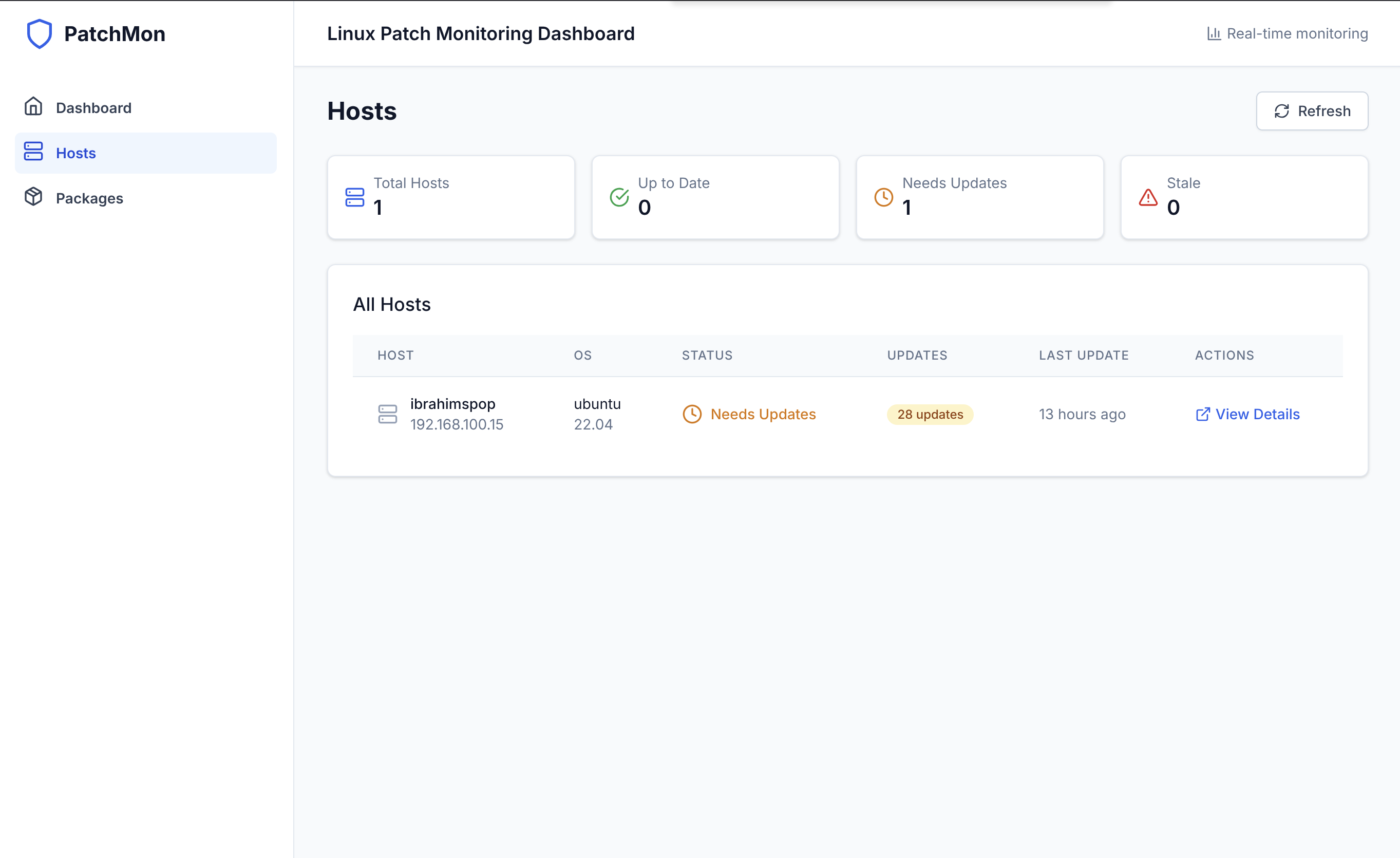 Host Management Screen